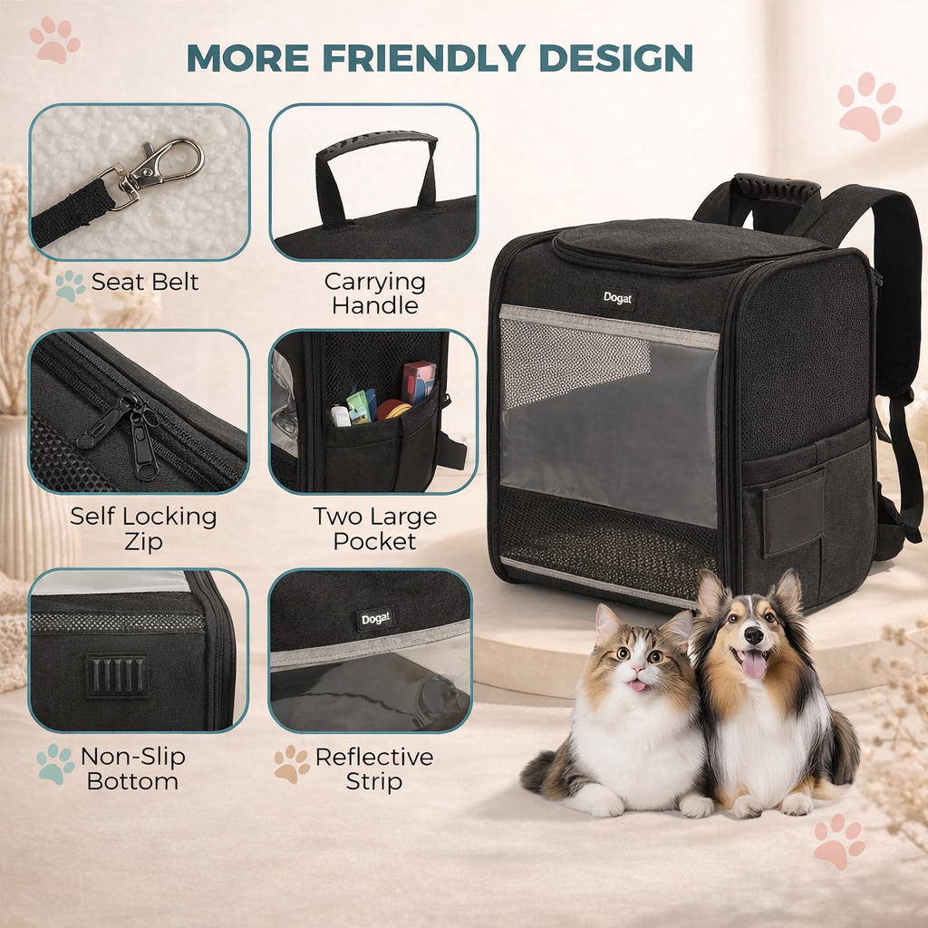 Dogat Pet Backpack XL Breathable Cat Dog Carrier Up To 10Kg