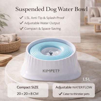 Suspended Dog Water Bowl - 1.5L Anti-Tip Splash Proof Dispenser
