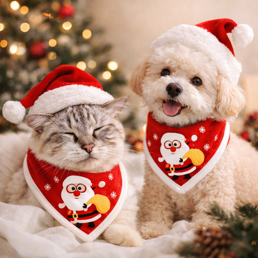 Christmas Pet Costume Santa Hat with Bandana Set for Cats Dogs