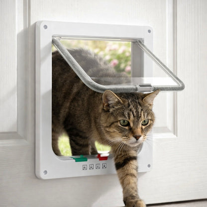 Cat Flap Door With 4-Way Lock - Pet Gate For Cats And Small Dogs