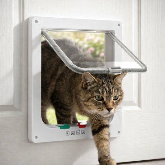Cat Flap Door With 4-Way Lock - Pet Gate For Cats And Small Dogs
