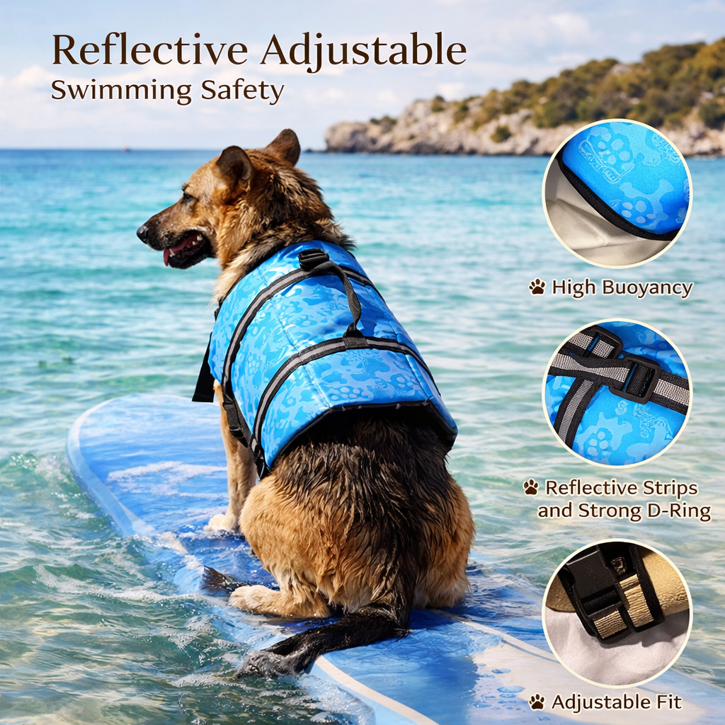 Dog Life Jacket Reflective Adjustable for Large Dogs Swimming Safety