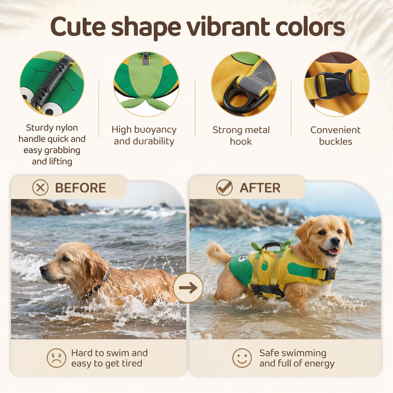 Dog Life Jacket Swimming Safety Vest for Small Medium Large Dogs