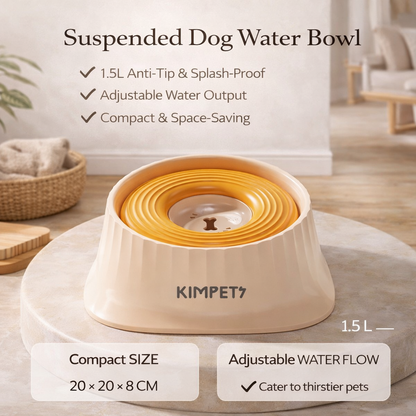 Suspended Dog Water Bowl - 1.5L Anti-Tip Splash Proof Dispenser