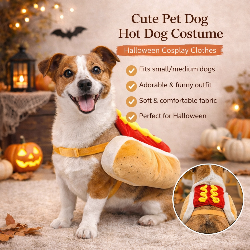 Cute Pet Dog Hot Dog Costume Halloween Cosplay Clothes