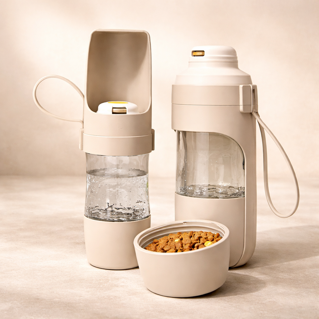 Portable Dog Water Bottle With Food Storage For Travel Pets