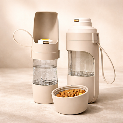 Portable Dog Water Bottle With Food Storage For Travel Pets