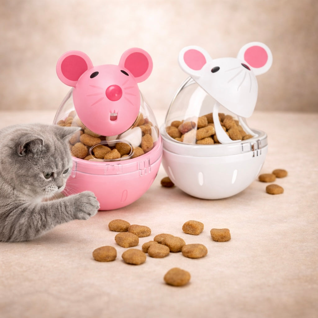 Pet Feeder Cat Toy Mouse Rolling Food Dispenser Bowl For Kittens