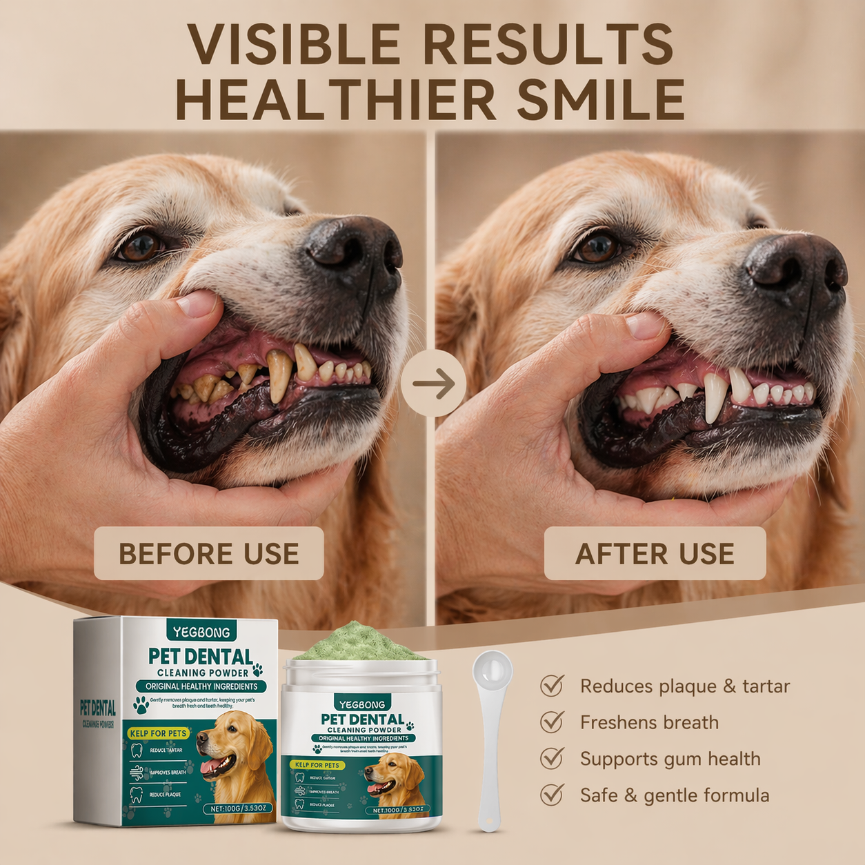 Pet Teeth Cleaning Powder For Dogs - Reduces Tartar And Freshens Breath