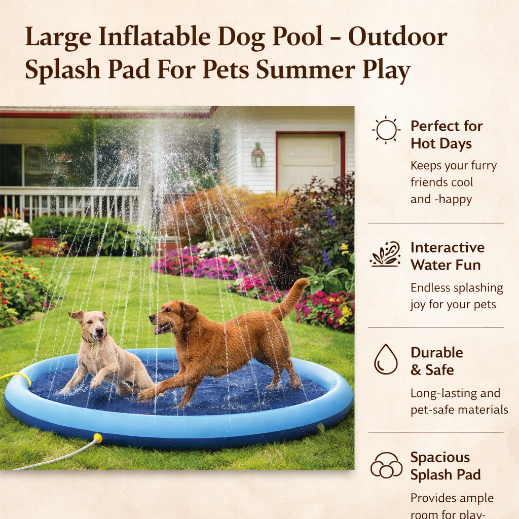 Large Inflatable Dog Pool - Outdoor Splash Pad For Pets Summer Play
