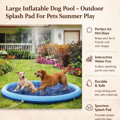 Large Inflatable Dog Pool - Outdoor Splash Pad For Pets Summer Play