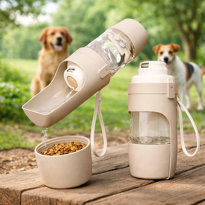 Portable Dog Water Bottle With Food Storage For Travel Pets