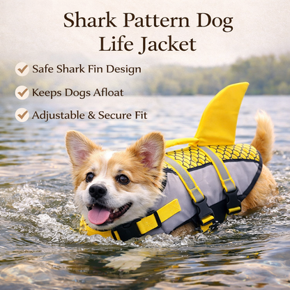 Shark Pattern Dog Life Jacket Swimming Vest Pet Safety Harness