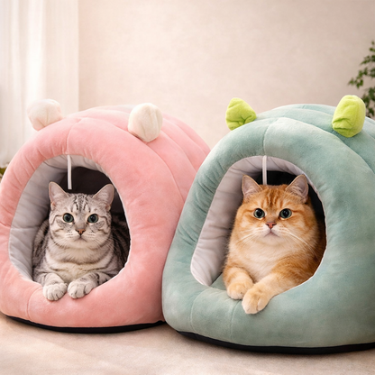 Cute Cartoon Pet Cave Bed Washable Sleep Bed For Small Dogs Cats