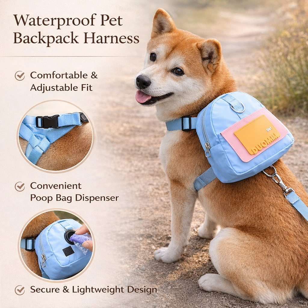 Waterproof Pet Backpack For Dogs With Harness - Outdoor Travel