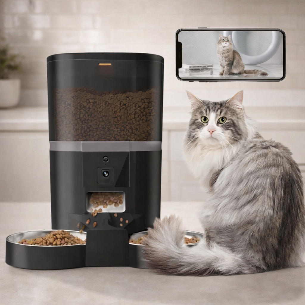 Smart Automatic Pet Feeder With Camera For Dogs And Cats