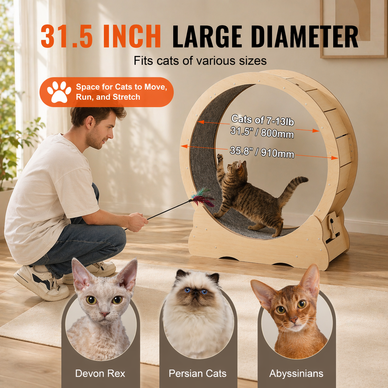SucceBuy Wooden Cat Exercise Wheel Large Indoor Cat Treadmill