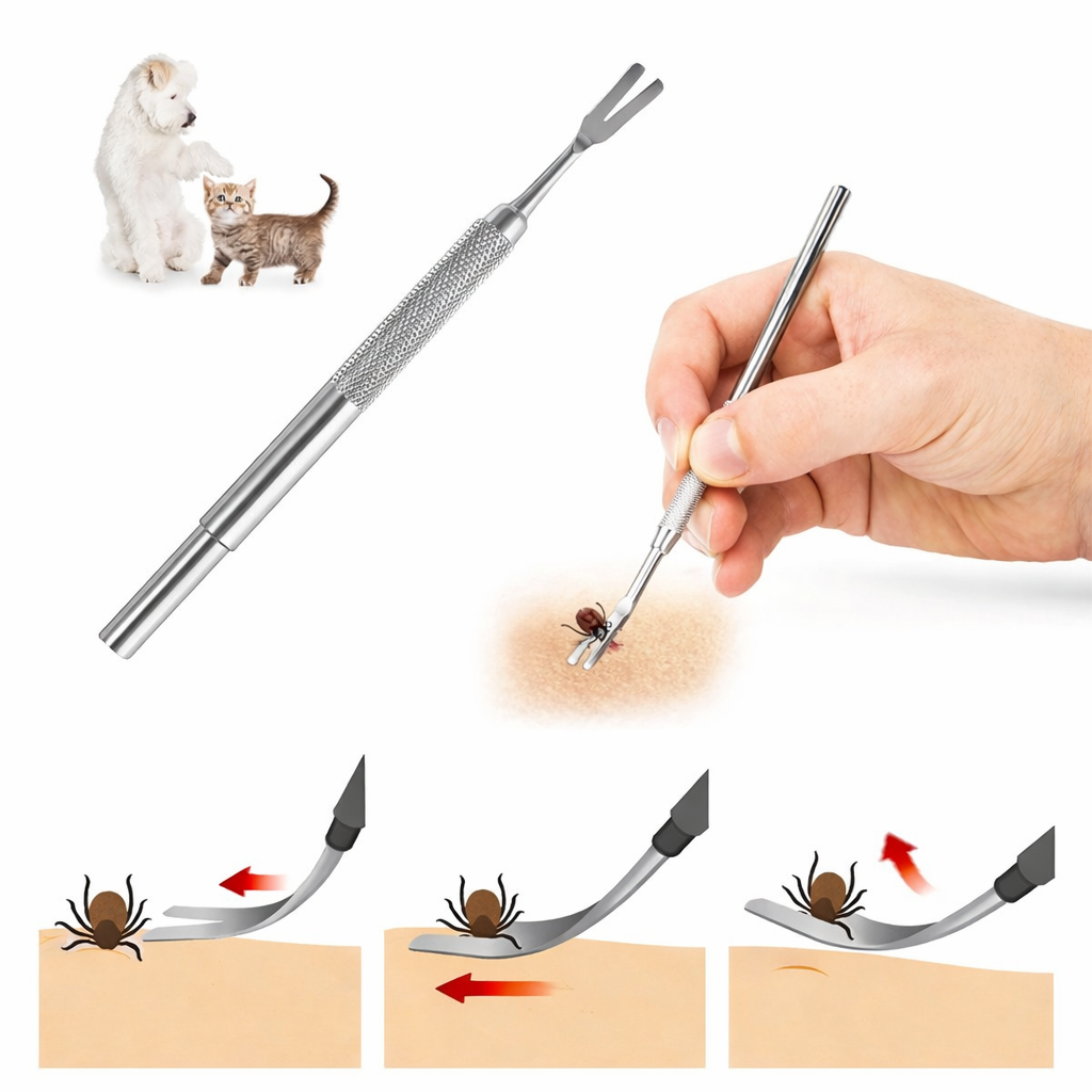 Stainless Steel Tick Removal Tool - Professional Pet Flea Tweezers