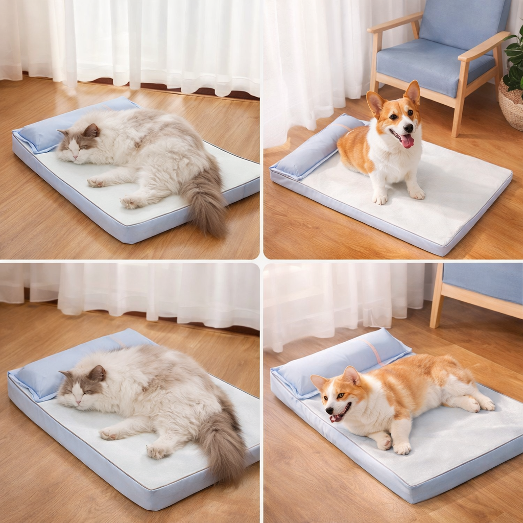 Orthopedic Memory Foam Cooling Dog Bed With Pillow For Large Medium Dogs