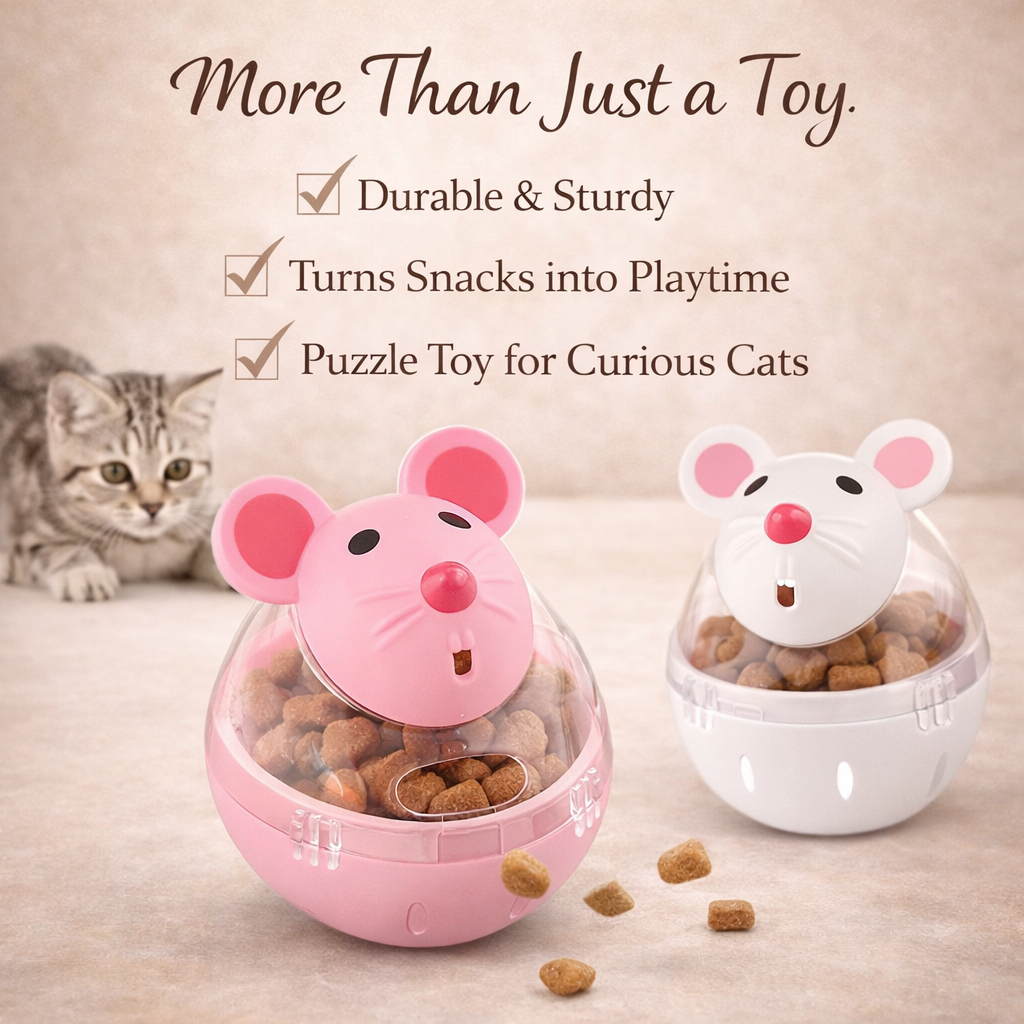 Pet Feeder Cat Toy Mouse Rolling Food Dispenser Bowl For Kittens