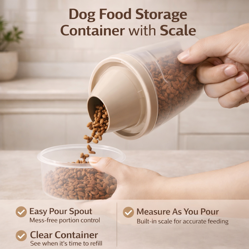 Dog Food Storage Container with Scale - Transparent Pet Food Dispenser