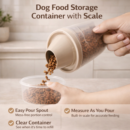 Dog Food Storage Container with Scale - Transparent Pet Food Dispenser