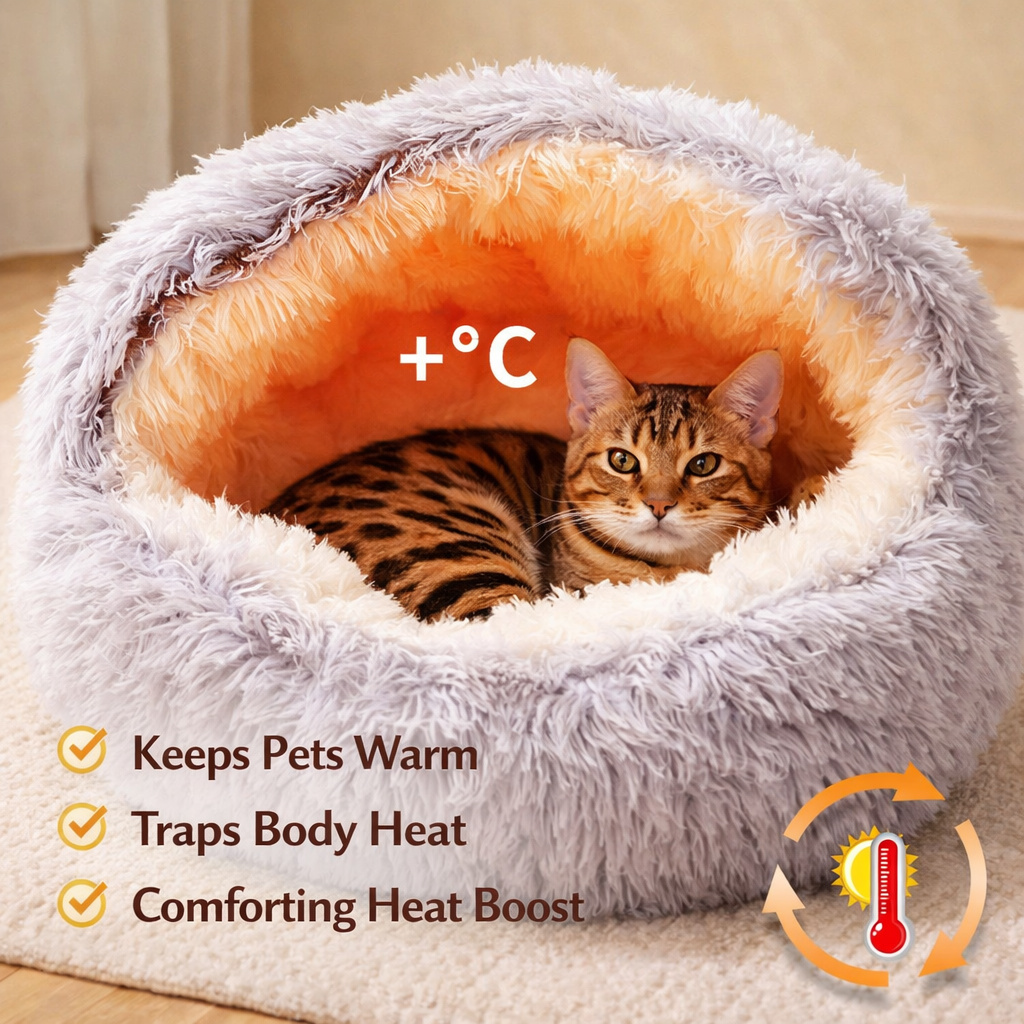2 In 1 Soft Plush Pet Bed With Cover Round Cat Bed For Small Dogs