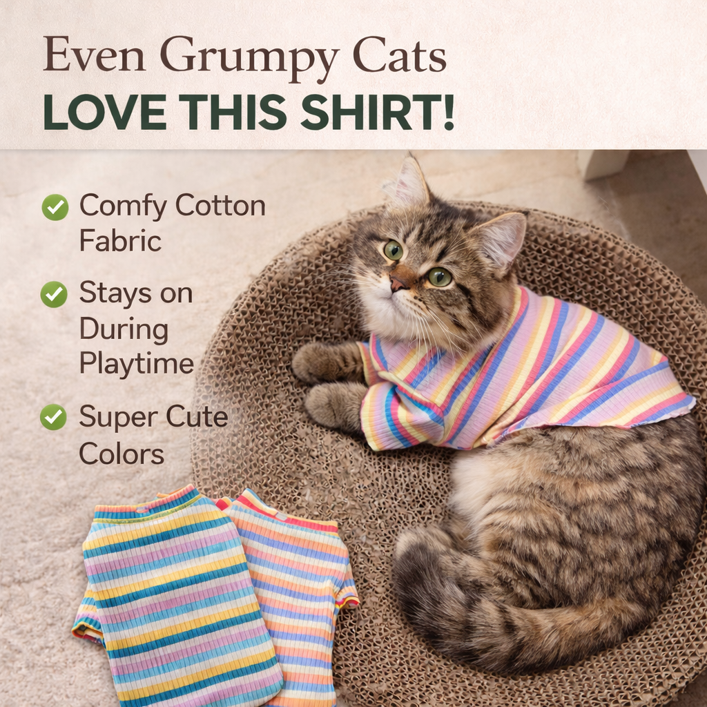 Colorful Stripe Cat Vest Shirt For Small Cats And Dogs Cotton Pet Clothes