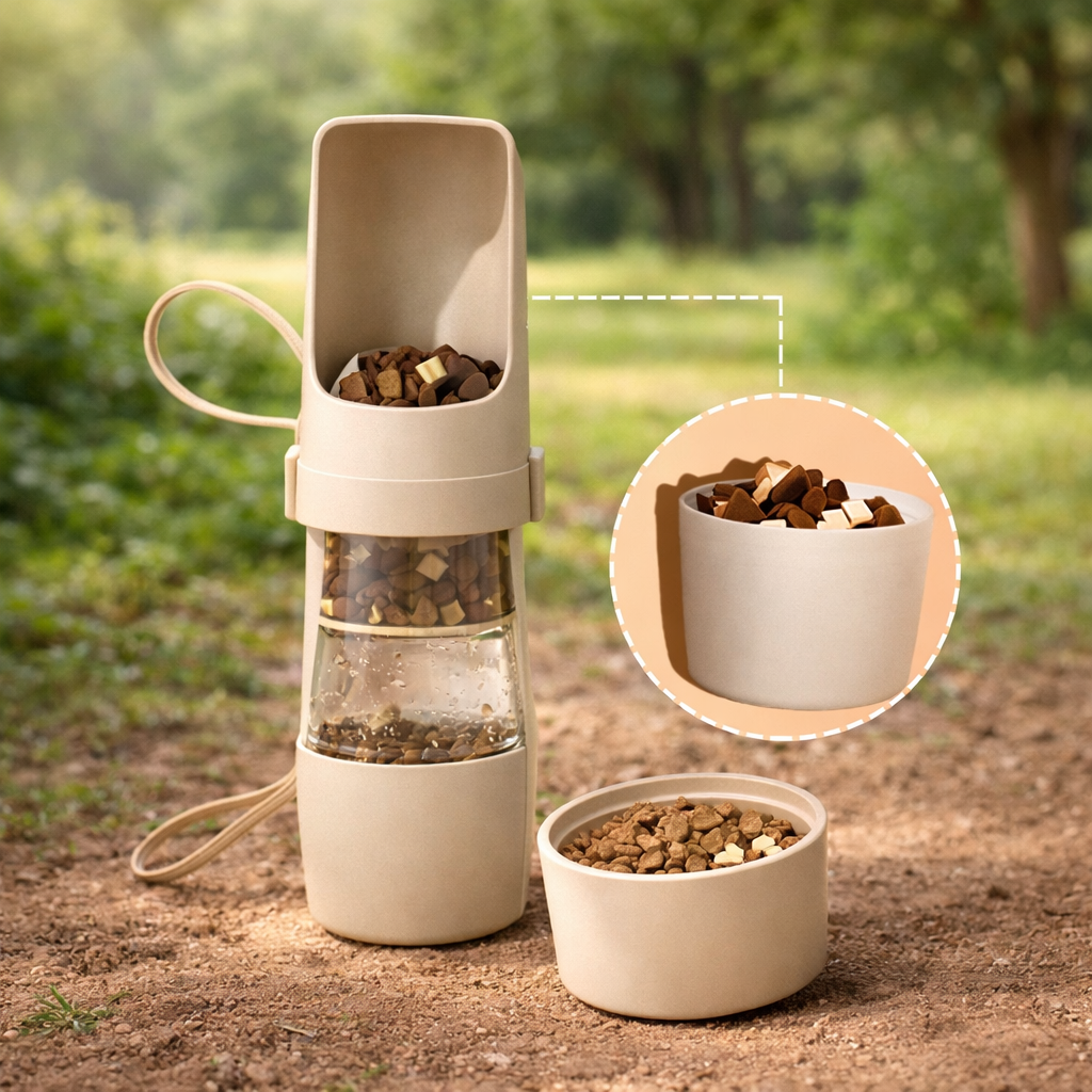 Portable Dog Water Bottle With Food Storage For Travel Pets