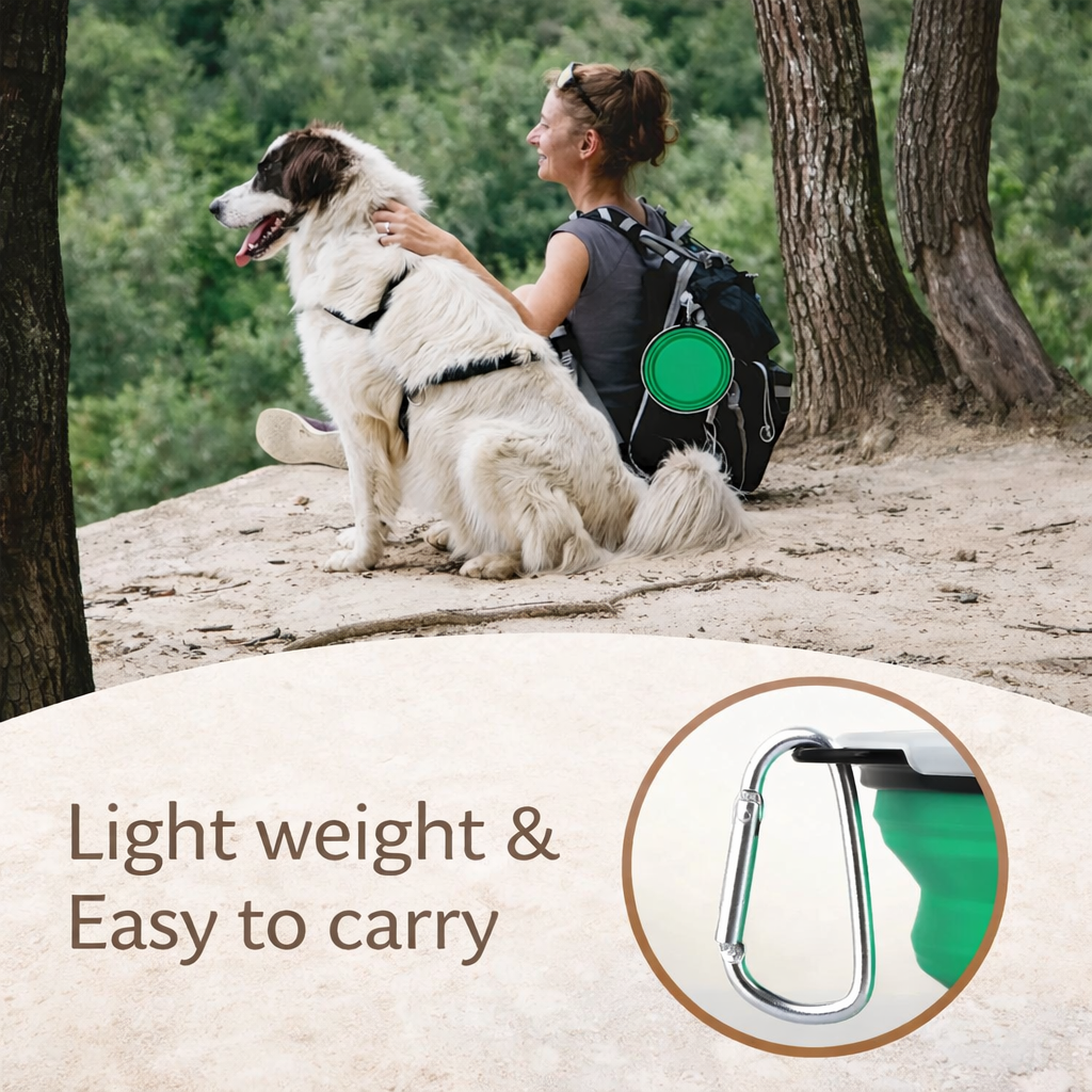 Foldable Silicone Travel Dog Bowl With Hooks For Outdoor Adventures