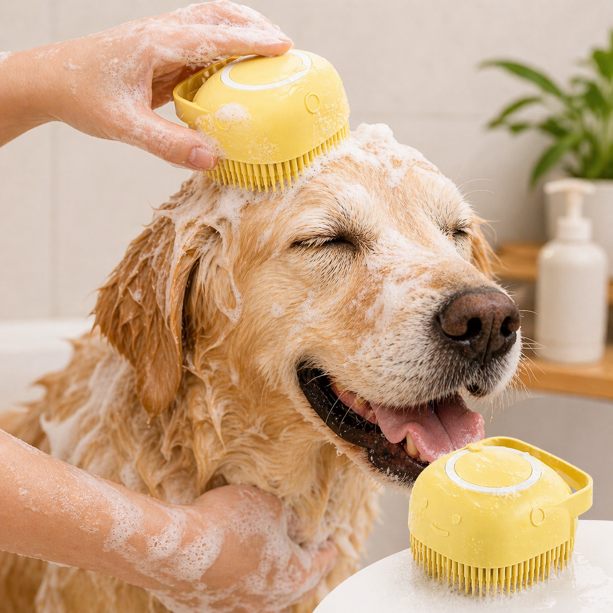 Dog Bath Brush Silicone Pet Shampoo Brush With Soap Dispenser