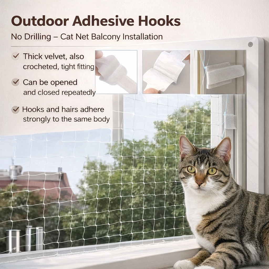 Outdoor Adhesive Hooks For Cat Net Balcony Installation No Drilling