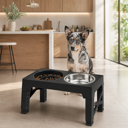 Elevated Dog Feeder With Adjustable Stand And Stainless Steel Bowls