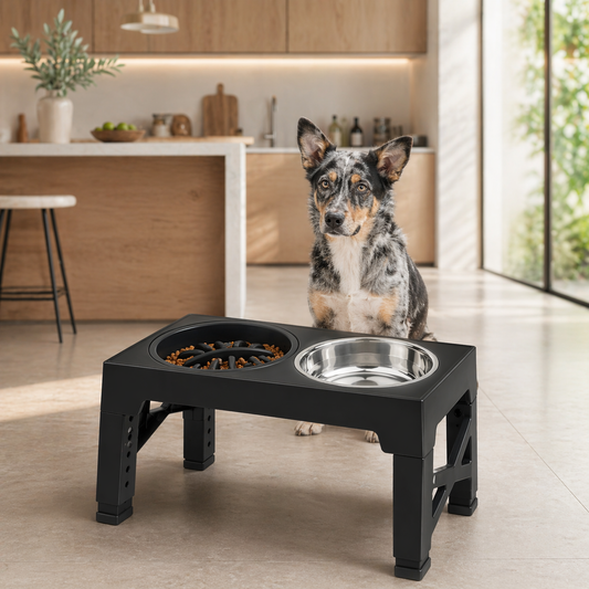 Elevated Dog Feeder With Adjustable Stand And Stainless Steel Bowls