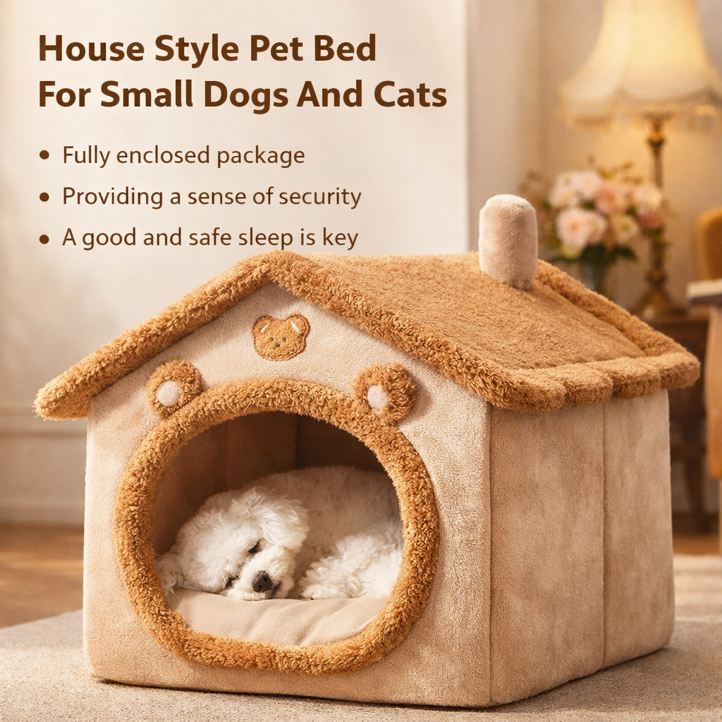House Style Pet Bed For Small Dogs And Cats - Washable Winter Warm
