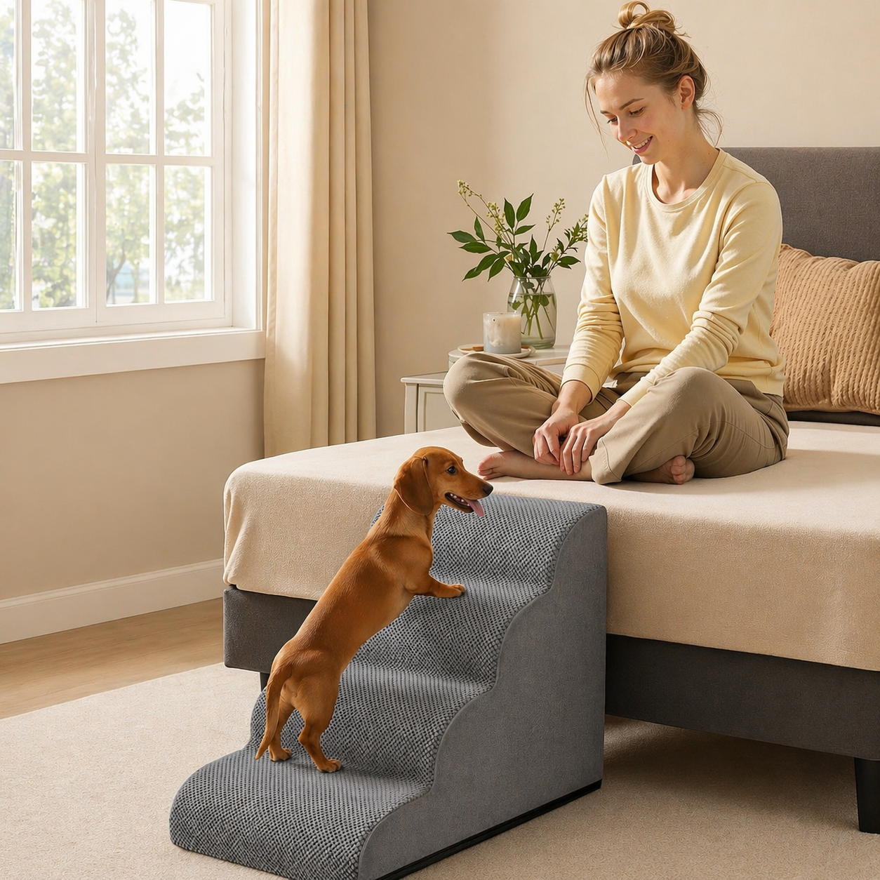 Pet Stairs With Non-Slip Washable Cover Gray