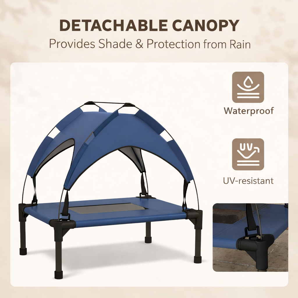 PawHut Elevated Canopy Dog Bed - Outdoor Pet Lounger With Roof