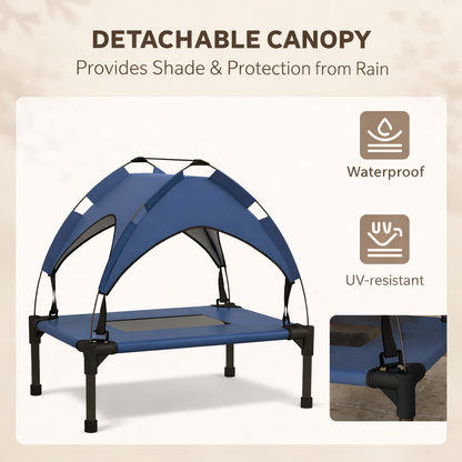 PawHut Elevated Canopy Dog Bed - Outdoor Pet Lounger With Roof