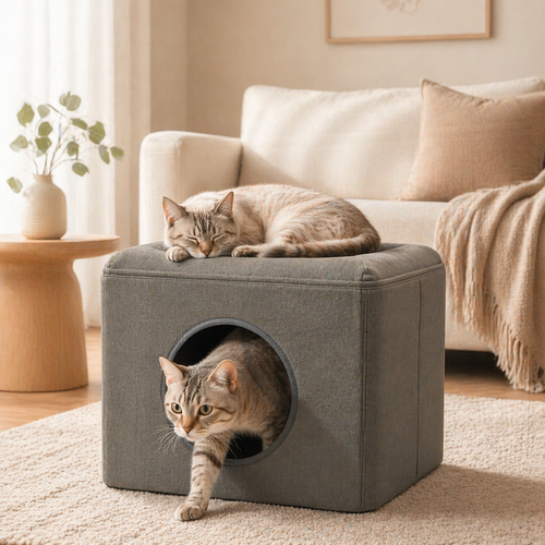 PawHut Cat Cave Two Level Cat House With Pillow And Bed