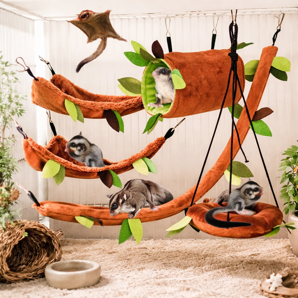 5 Piece Plush Hamster Hammock Set - Cotton Round Swing For Small Pets