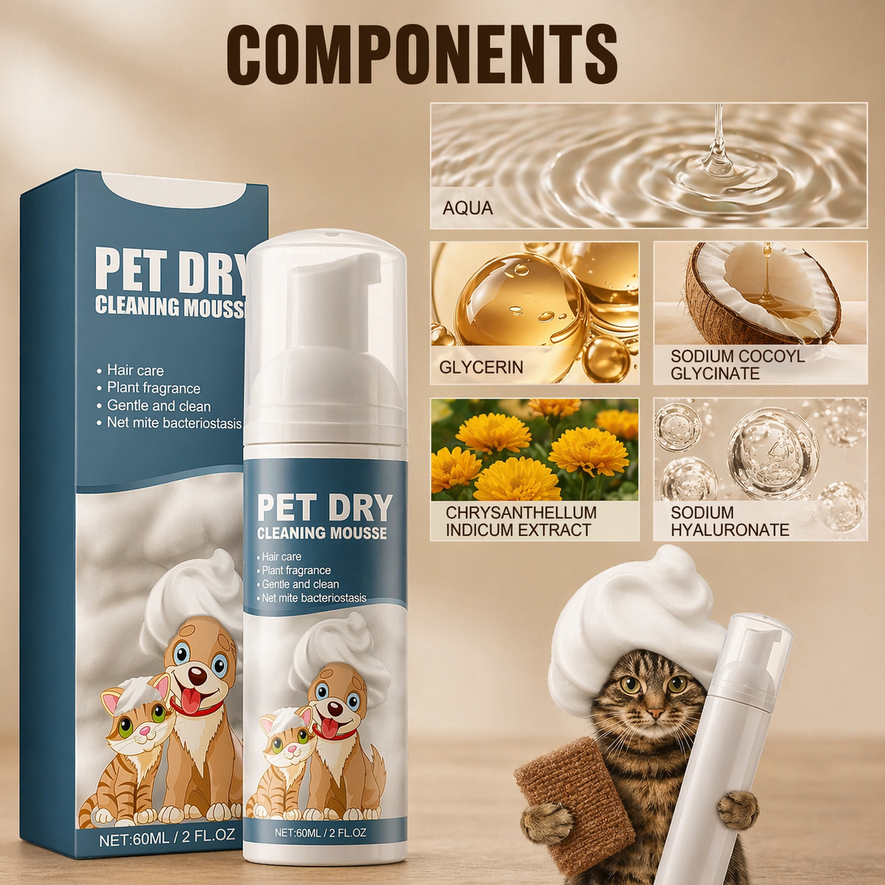 Pet Dry Shampoo Gentle Odor Neutralizing No Rinse For Puppies