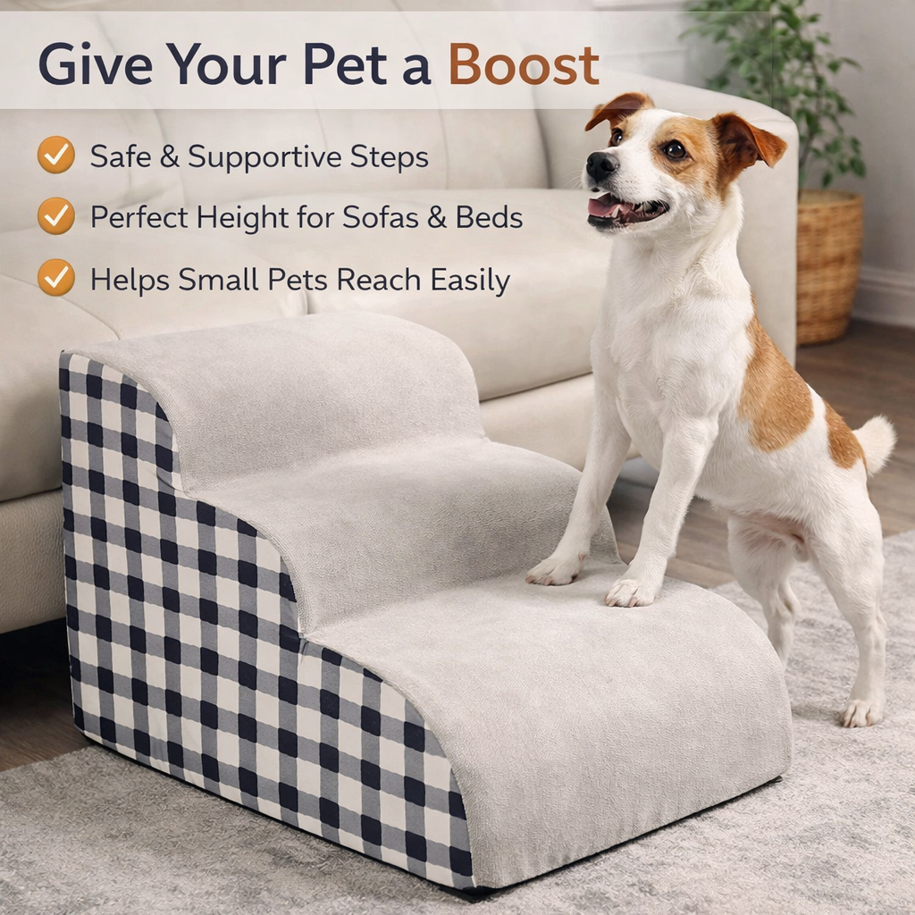 Pet Stairs For Sofa And Bed - 2/3 Step Foam Ramp For Small Dogs