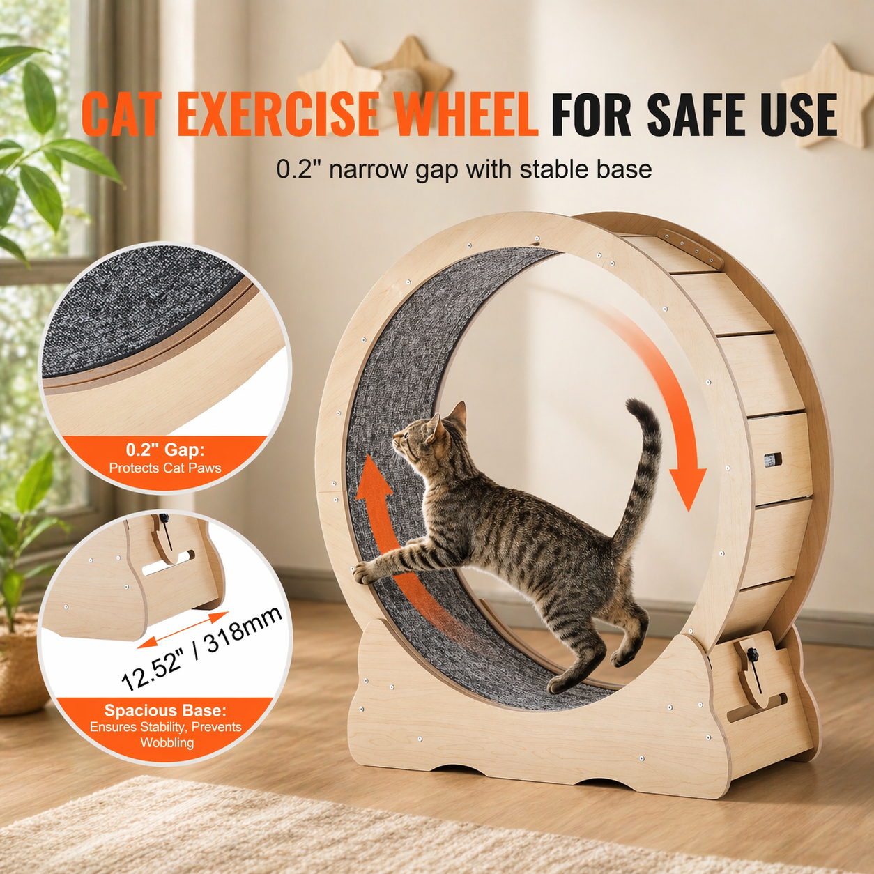 SucceBuy Wooden Cat Exercise Wheel Large Indoor Cat Treadmill
