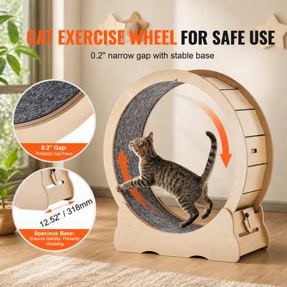 SucceBuy Wooden Cat Exercise Wheel Large Indoor Cat Treadmill
