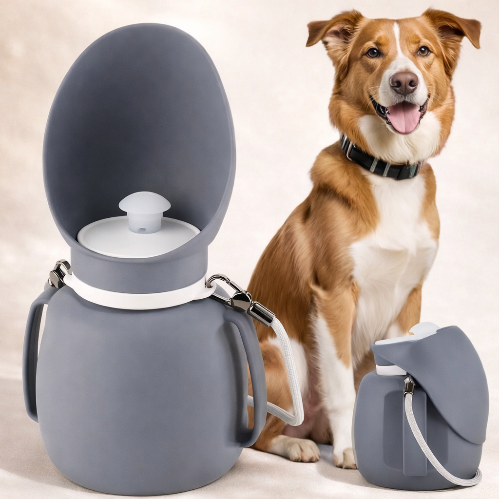 Silicone Dog Water Bottle - 2-in-1 Foldable Travel Bowl