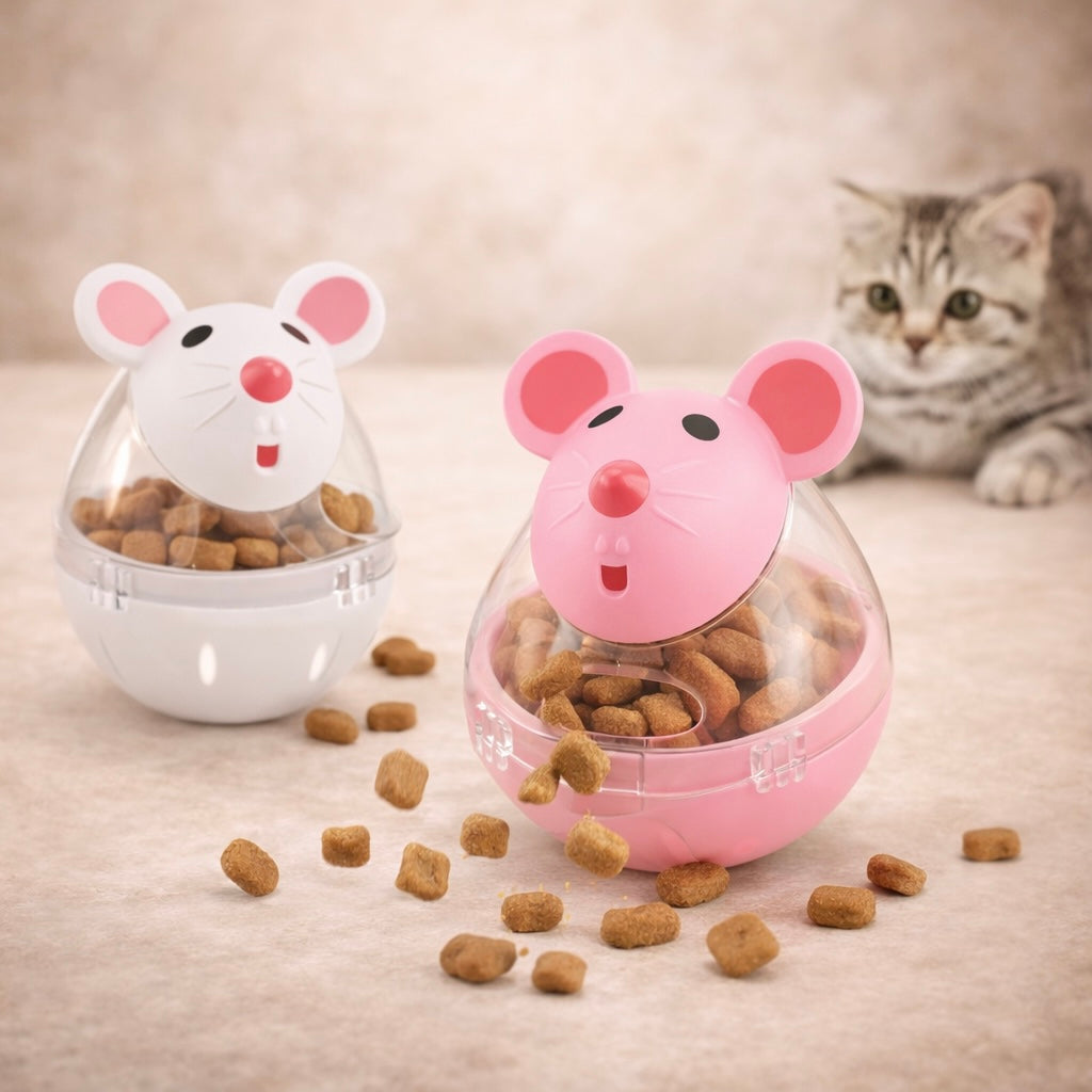Pet Feeder Cat Toy Mouse Rolling Food Dispenser Bowl For Kittens