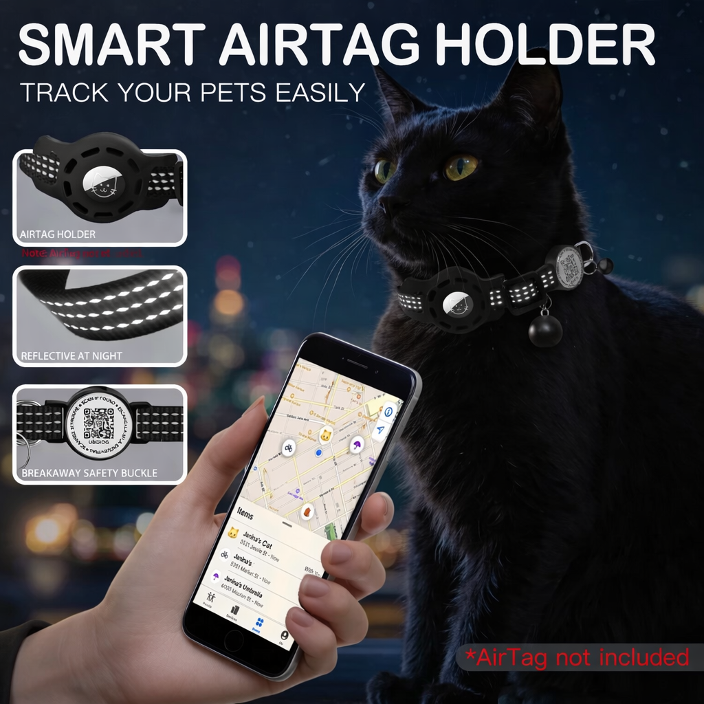 Cat GPS Collar With QR Code Tag And Airtag Case Reflective Breakaway
