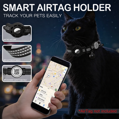 Cat GPS Collar With QR Code Tag And Airtag Case Reflective Breakaway