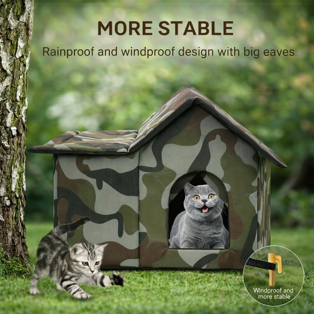 Oxford Cloth Cat House - Weatherproof Pet Cave Bed For Indoor Outdoor