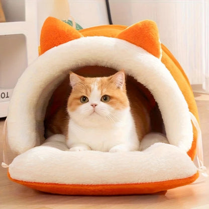 Cat Ear Bed - Soft Winter Pet Nest With Non-Slip Bottom